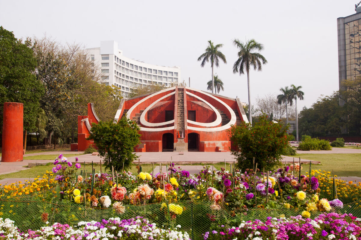 College campus with gardens and historic architecture in India